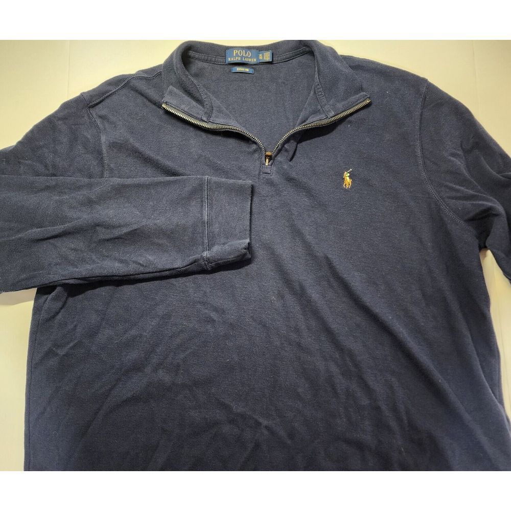 Polo Ralph Lauren Mens Size XL Estate Rib Blue Long Sleeve 1/4 Zip Pullover